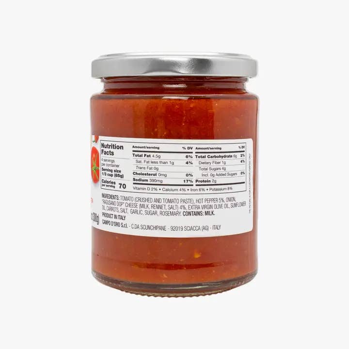 Campo d'Oro - Wholesale Pasta Sauce - Arrabbiata Pasta Sauce with Ragusano PDO Cheese 10.6 oz2