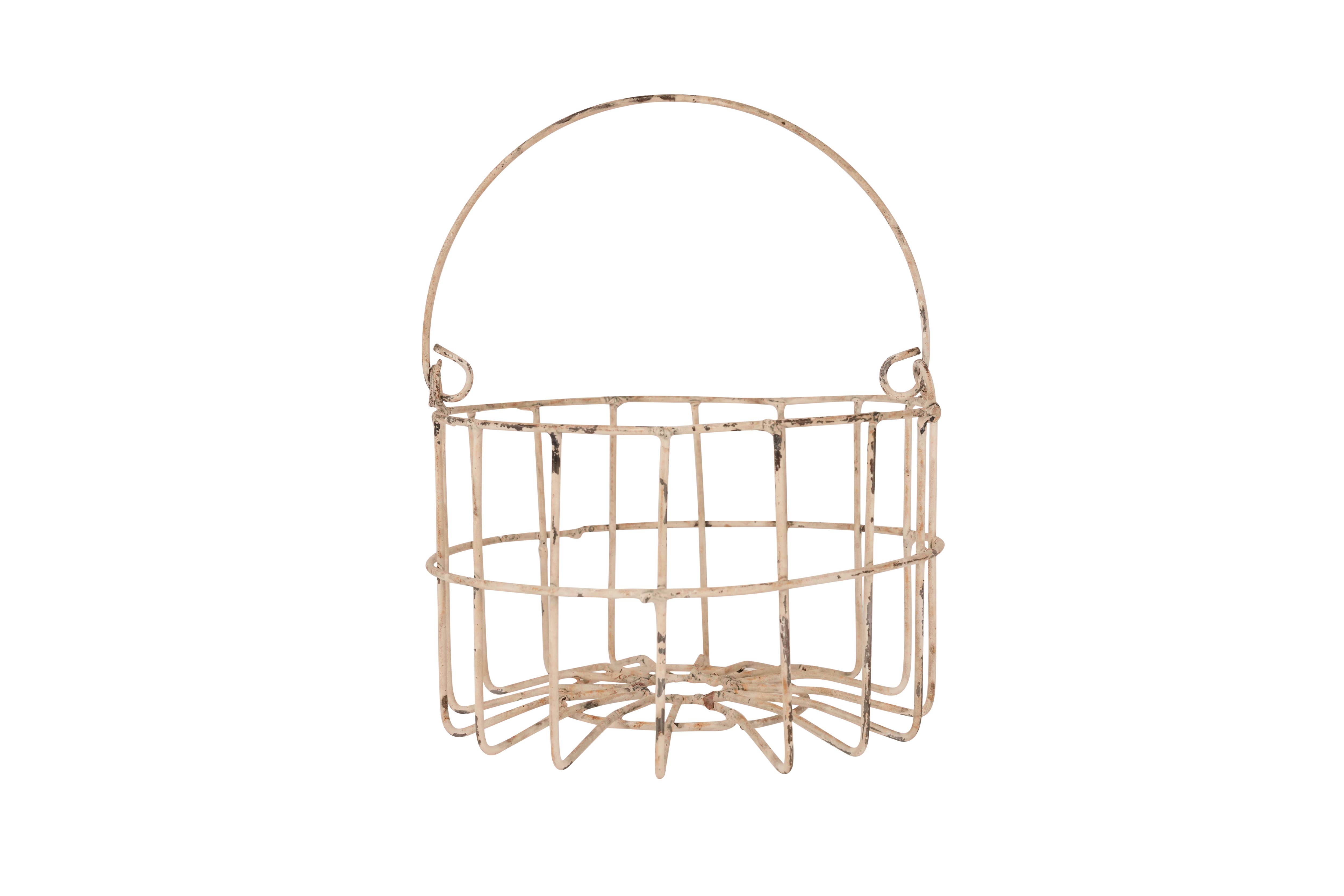 My Amigos Imports - Wholesale Basket - Farmhouse Iron Egg Basket with Handle-Shabby White1