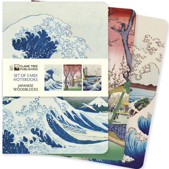 Texas Bookman - Wholesale Notebook - Japanese Woodblocks Set of 3 Midi Notebooks