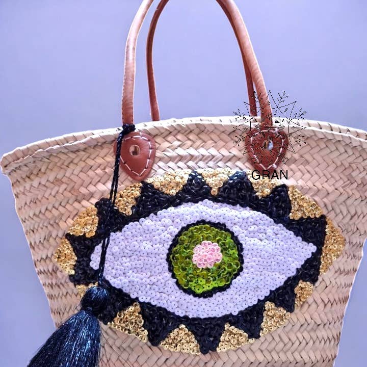 Gran Wholesale – wholesale Basket – Handmade Sequin Tote Bag - Evil Eye Motif - French Basket1
