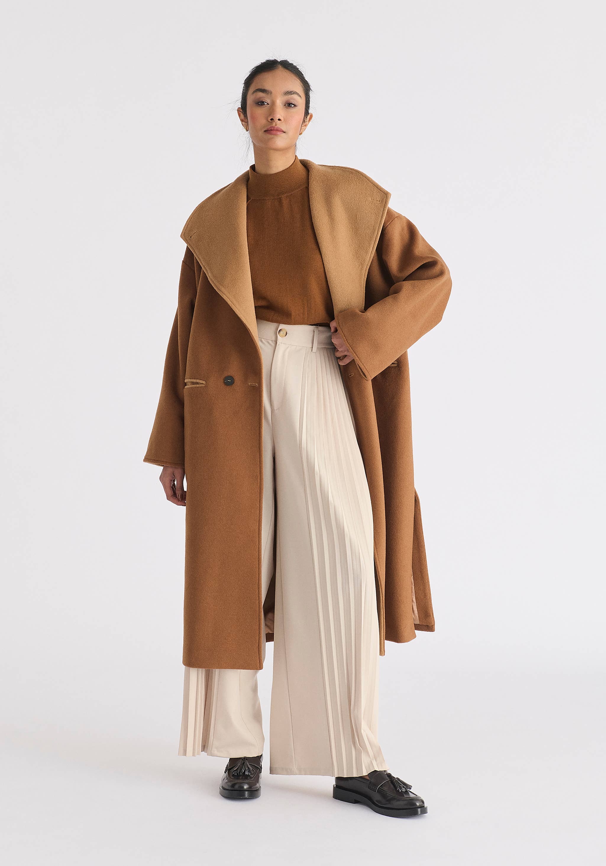 Paisie - Wholesale Coat - Women's - Two-Tone Double Breasted Wool Blend Coat1