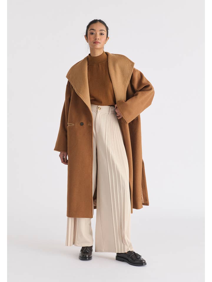 Paisie - Wholesale Coat - Women's - Two-Tone Double Breasted Wool Blend Coat1