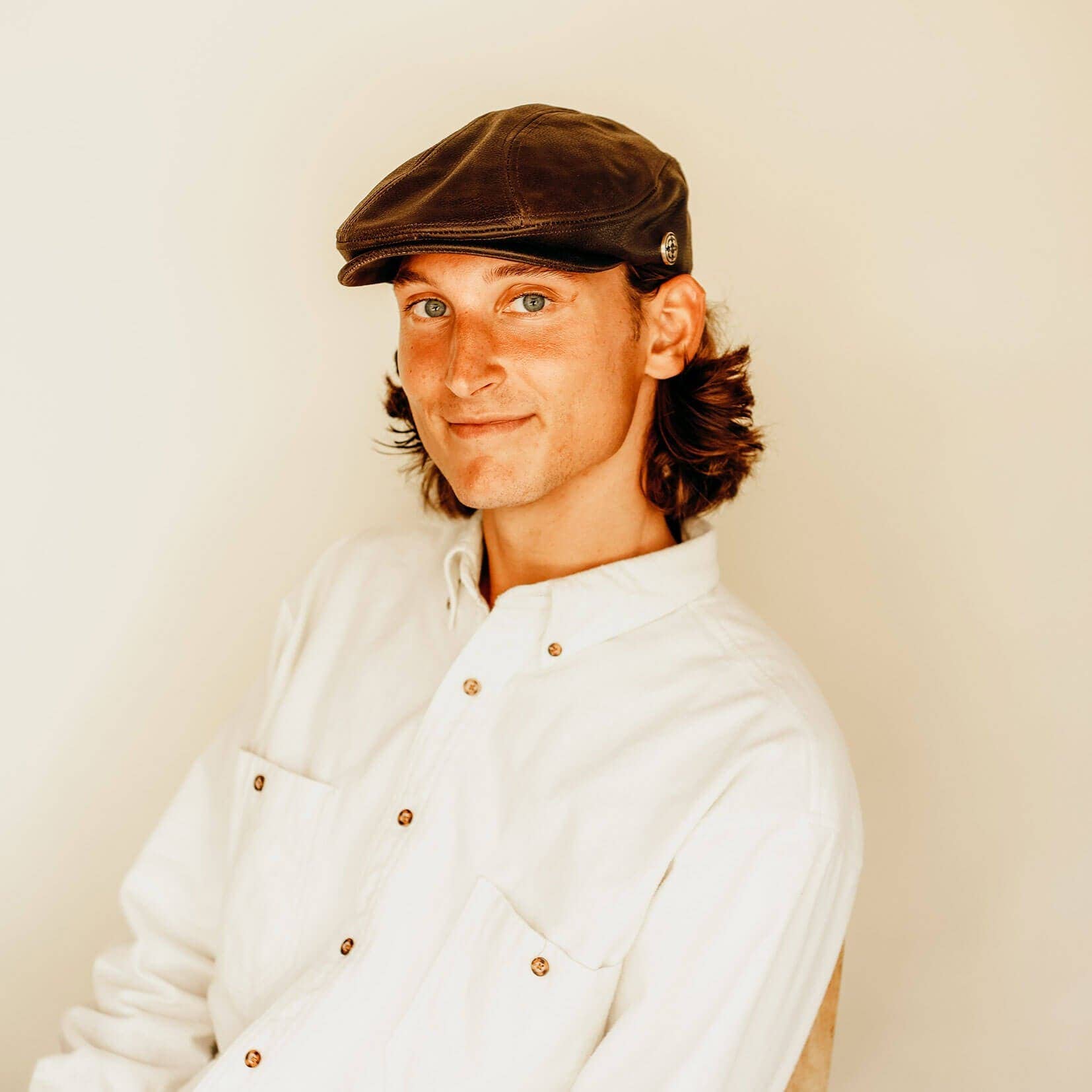 American Hat Makers - Vente Casquette gavroche – unisexe - Casquette Plate en Cuir - Style Bookie9