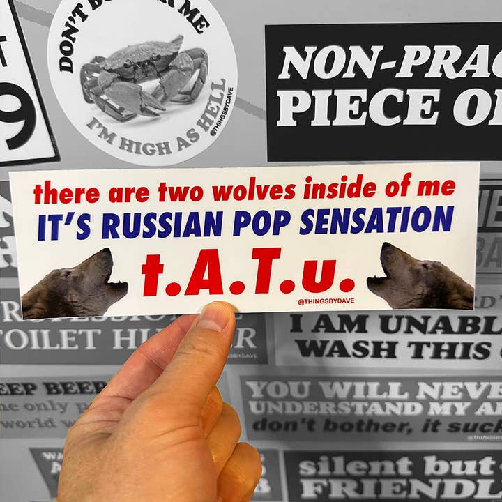 Things By Dave - Wholesale Sticker - TWO WOLVES INSIDE OF ME (AND THEY'RE NOT GONNA GET THEM) Bumper Sticker
