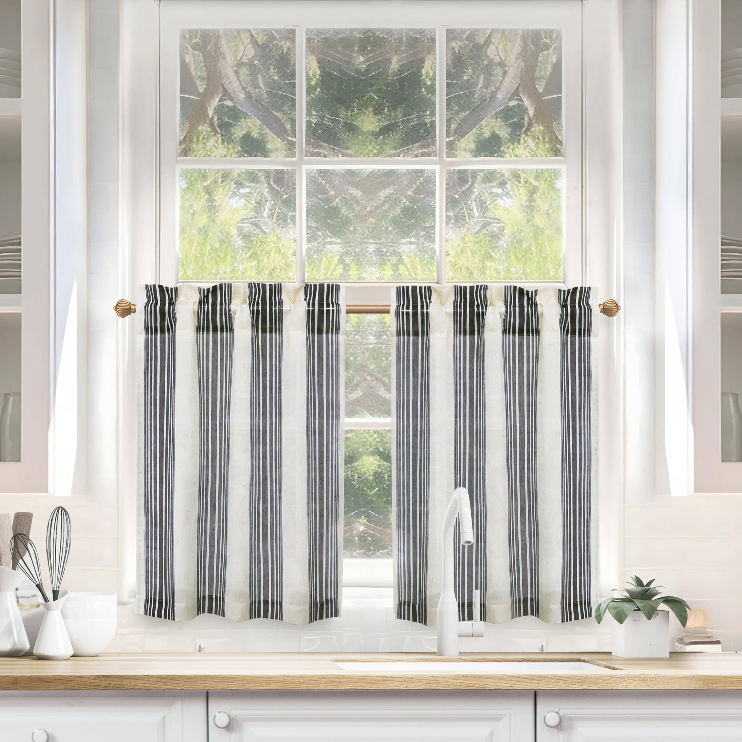 DriftAway - Wholesale Curtain - 2 Panels Linen Kitchen Tier Curtains Striped Cafe Curtains1