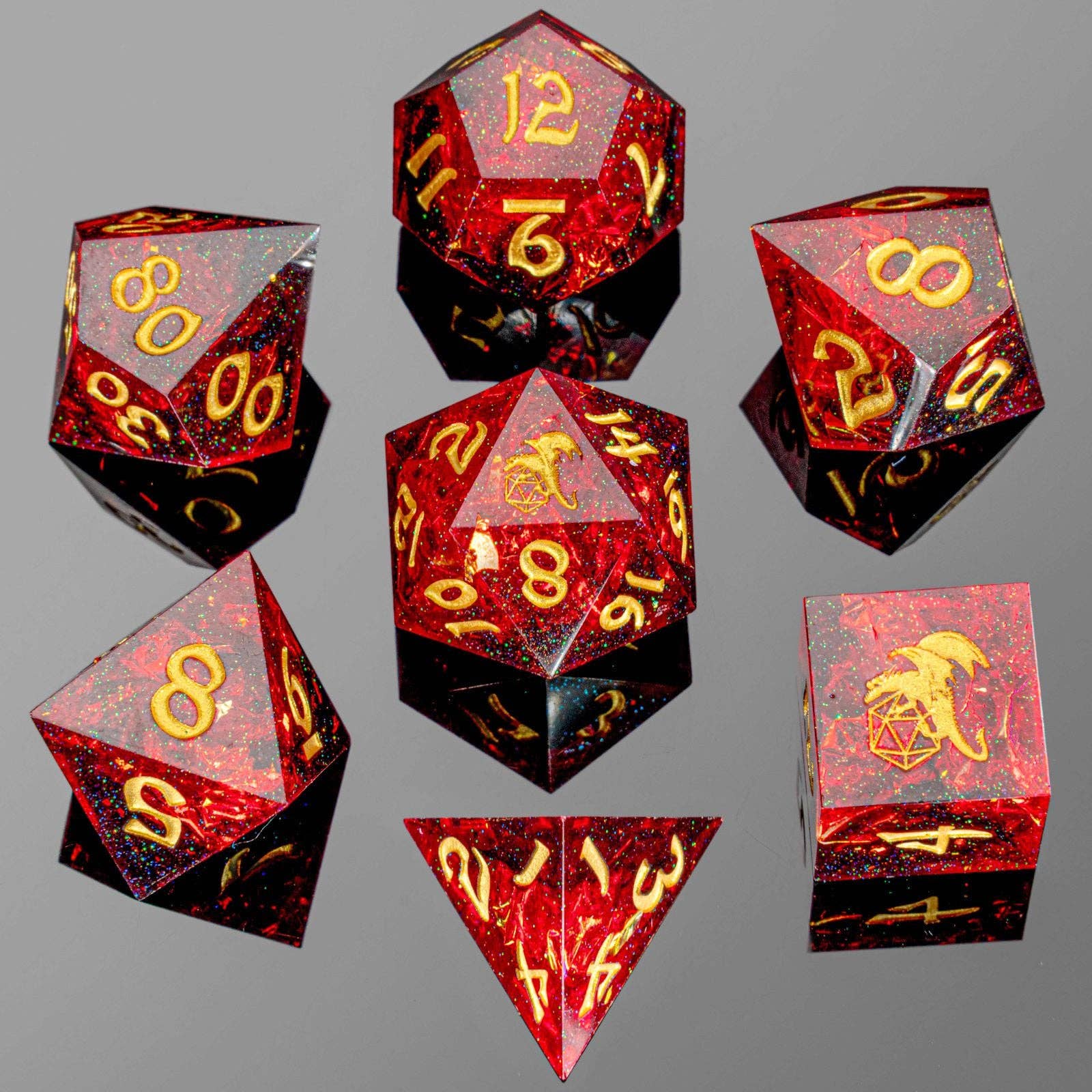 Hymgho Premium Dice - Wholesale Dice - Captured Magic Hand Sanded Sharp Edge Resin Dice - Red/Black1