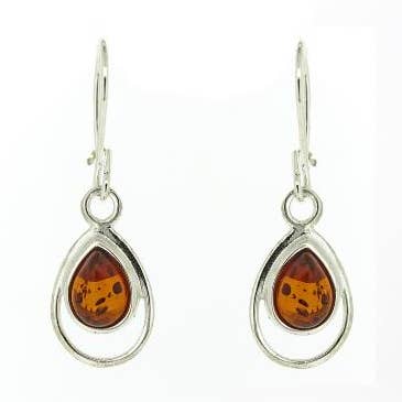Cognac Amber Teardrop øreringe med og præsentation boks for engroshandel hos Nova Silver