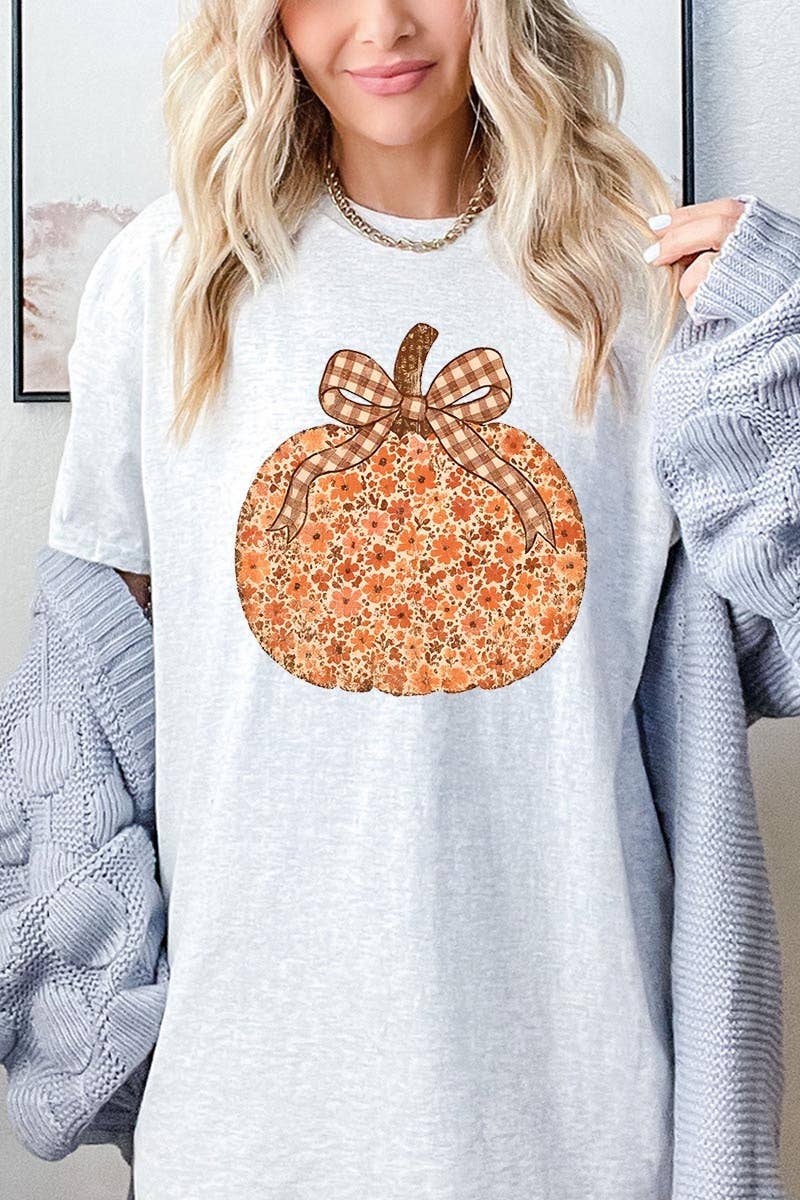 COLORBEAR – Engroshandel Grafisk t-shirt - Dame – Grafisk T-shirt i kraftig bomuld med blomster og græskar til efteråret1