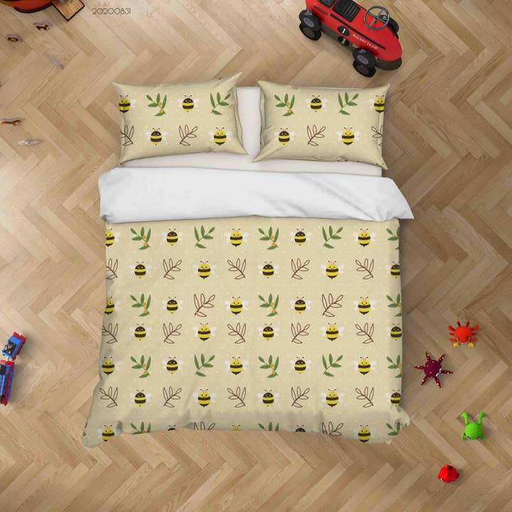 3D Pattern Cute Bee Leaves Quilt Cover Set Bedding Set Duvet Cover Pillowcases WJ 3465 for wholesale by Jess Art Decoration