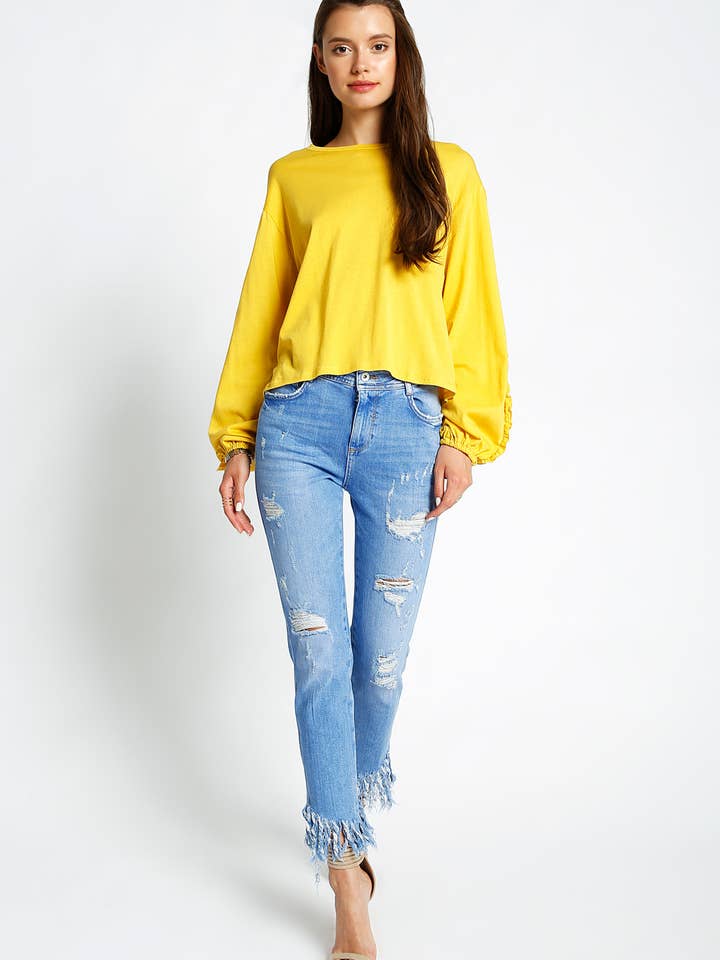 Sans Souci - Wholesale Blouse - Women's - RUFFLED LONG SLEEVE TOP - T56893