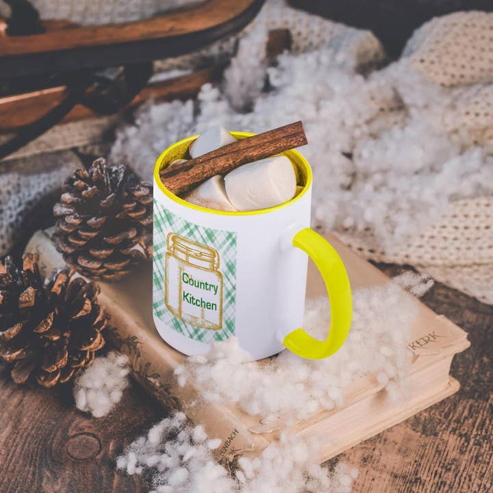 3dRose - Wholesale Coffee mug - 3dRose, Image of Yellow Mason Country Kitchen Jar On Green Plaid, Mug5