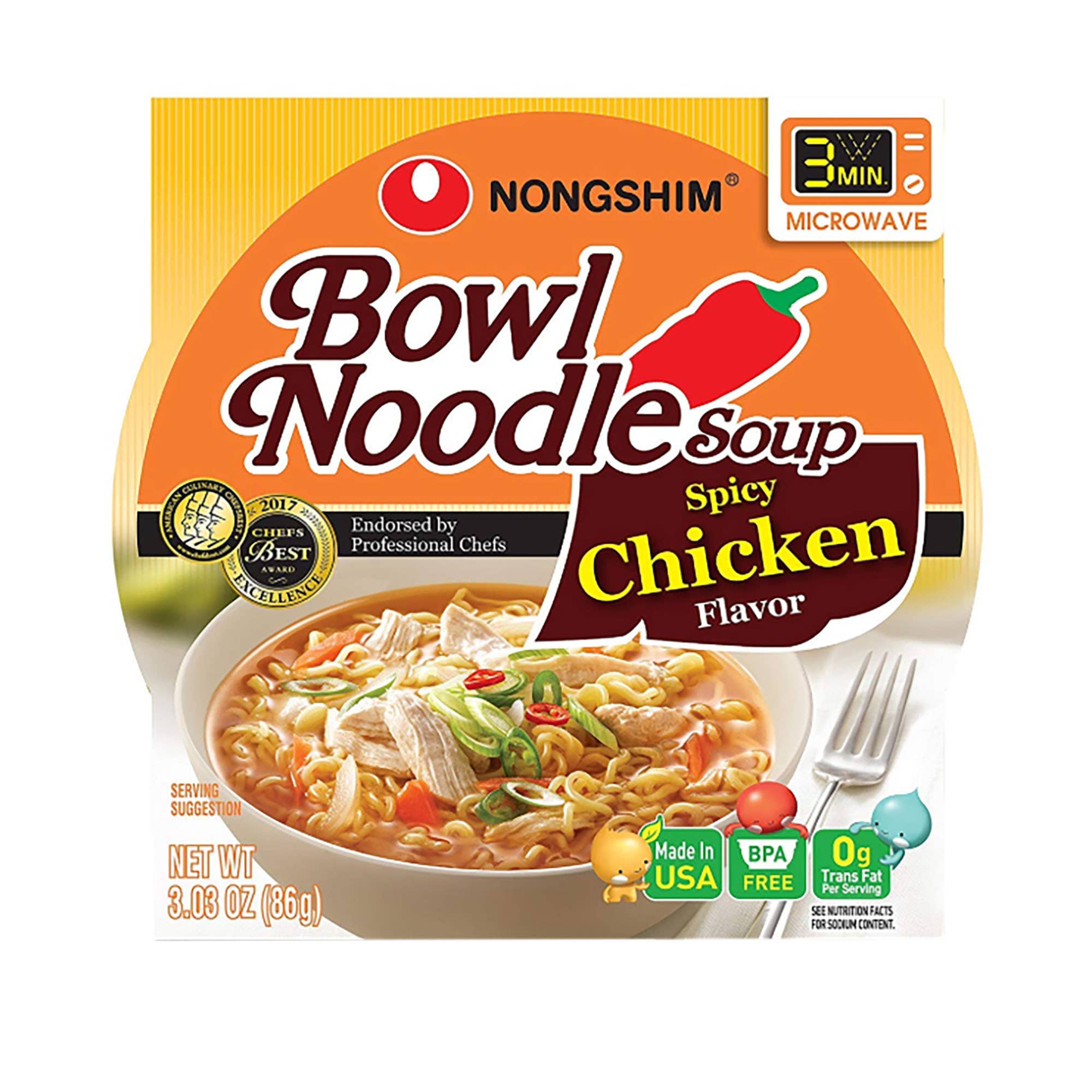 K Moitves Foods - Vente Ramen - Bol de nouilles au poulet épicé Nongshim-86g (Lot de 12 tasses)1
