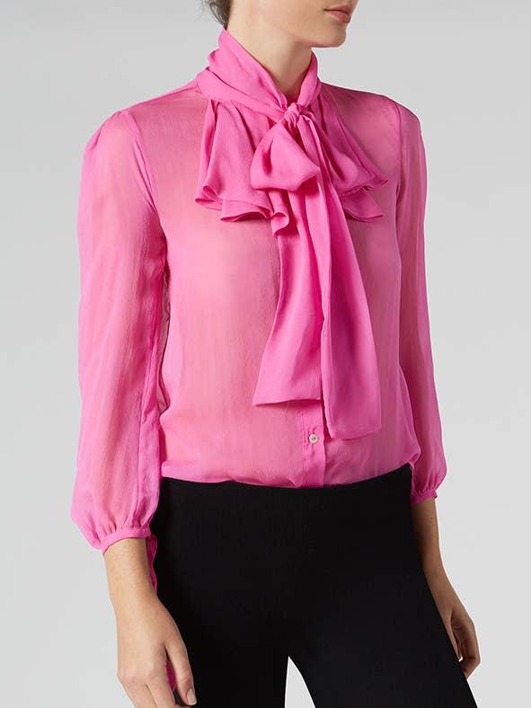 Ruffled pink silk-chiffon blouse for wholesale by ANT WOMAN COLLECTION