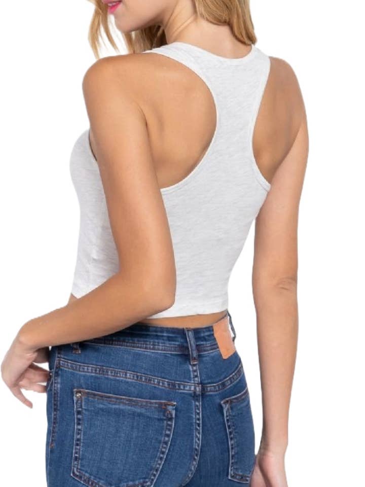Racerback Cotton Spandex Jersey Crop Tank Top for wholesale by Vanilla Monkey