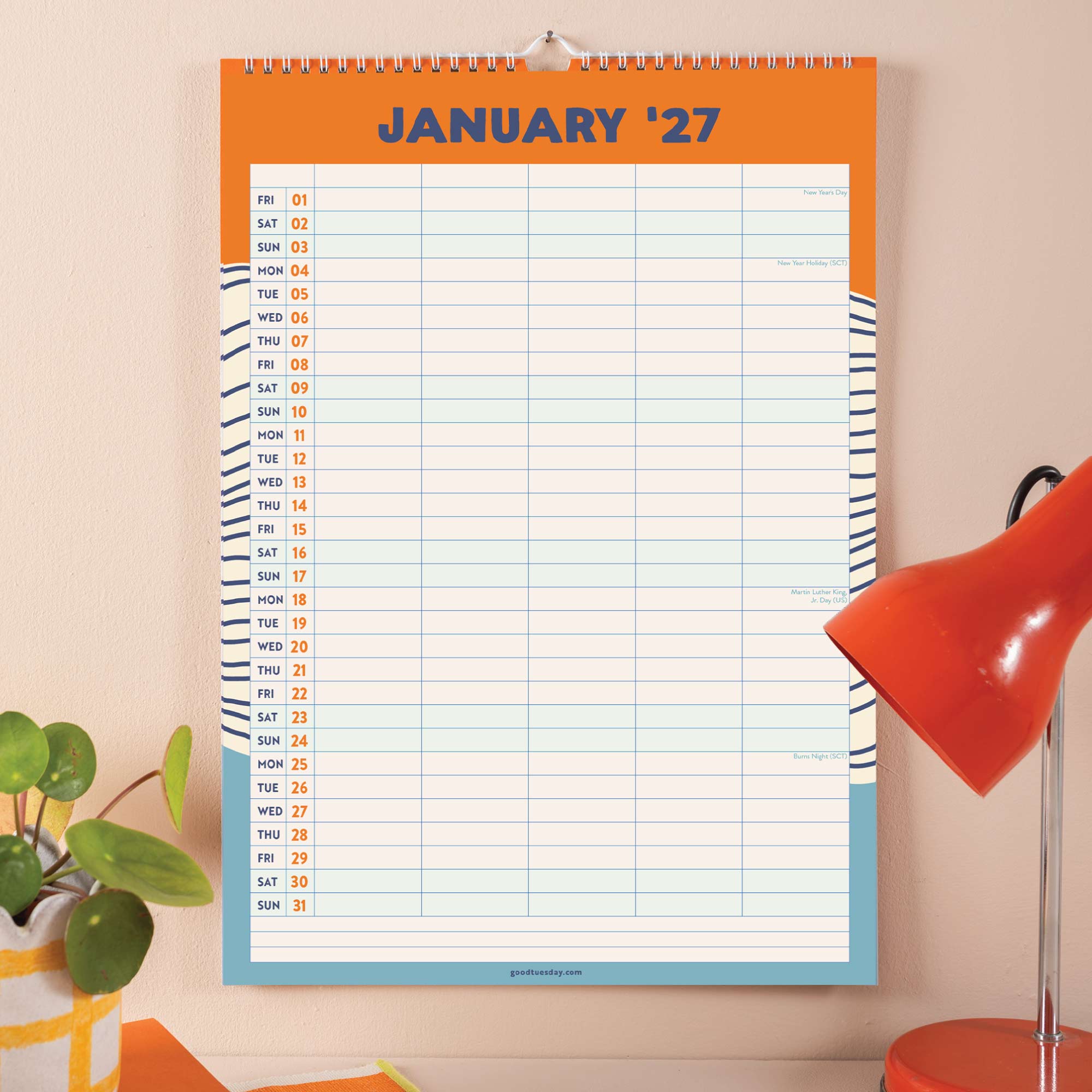 Good Tuesday - Wholesale Calendar - 2026 - 2027 A3 Family Wall Calendar | Academic Year | Tidal Waves | Sunday Start1