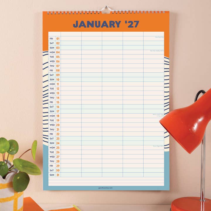 Good Tuesday - Wholesale Calendar - 2026 - 2027 A3 Family Wall Calendar | Academic Year | Tidal Waves | Sunday Start1