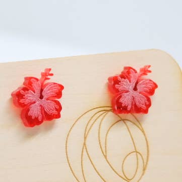 Hibiscus Stud Earrings - Laser Cut Acrylic for wholesale by Kaumana Crochet and Crafts