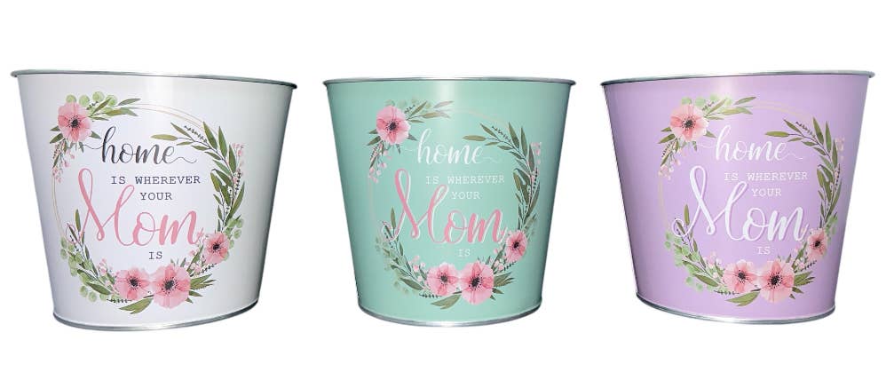Thompson Wholesale - Wholesale Plant Pot - "Home is Wherever Your Mom Is" Metal Pots -- 12 Pack1