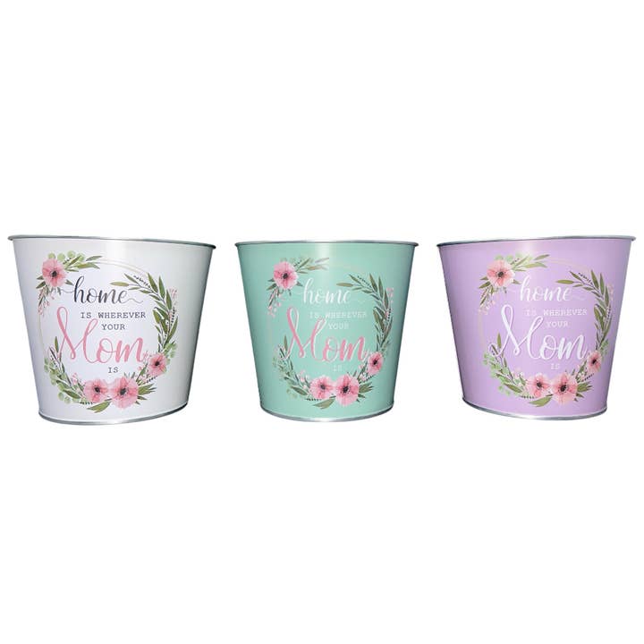 Thompson Wholesale - Wholesale Plant Pot - "Home is Wherever Your Mom Is" Metal Pots1