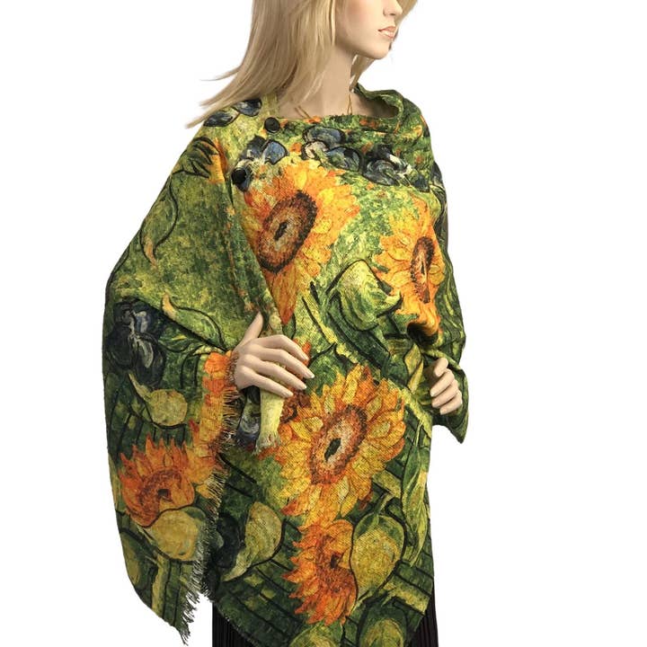 The Magic Scarf Company - Wholesale Poncho - Women's - 3235 - Nubby Art Design Button Shawls