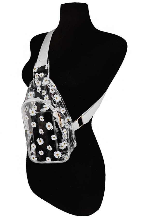 Cap Zone - Wholesale Crossbody Bag - Women's - Daisy Clear PVC Shoulder Sling Bag1