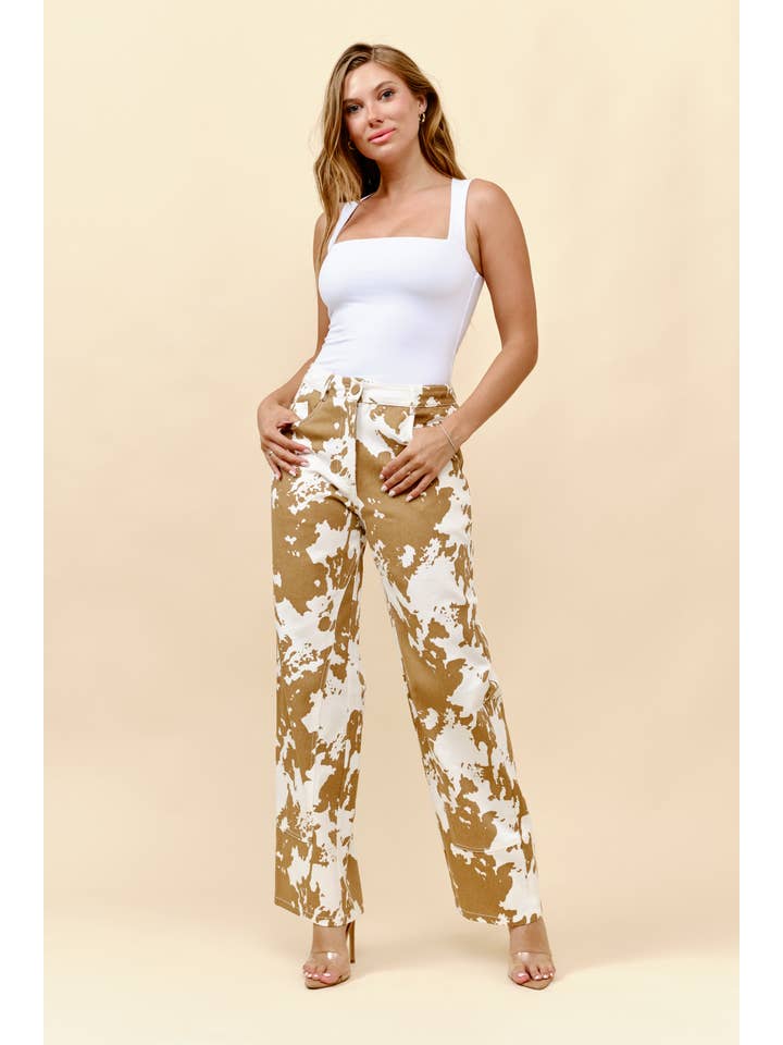 Light Beige Cow print denim straight leg jeans for wholesale on Faire9