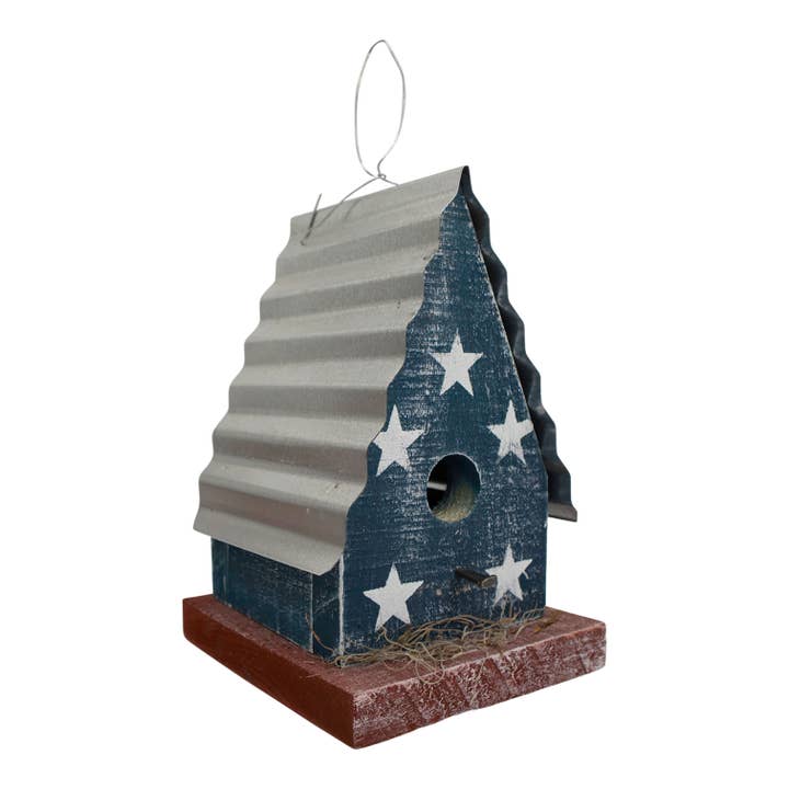 Yorktown (Barn) Birdhouse w/ Stars Metal Roof - Americana for wholesale by Home Bazaar