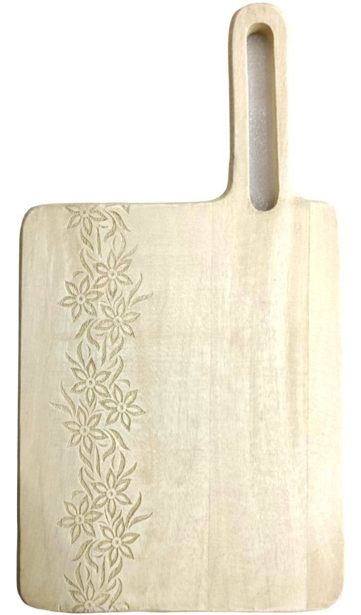 Status Collections - Wholesale Cutting board - Bleached Finish Chopping Board with Etched Floral Design