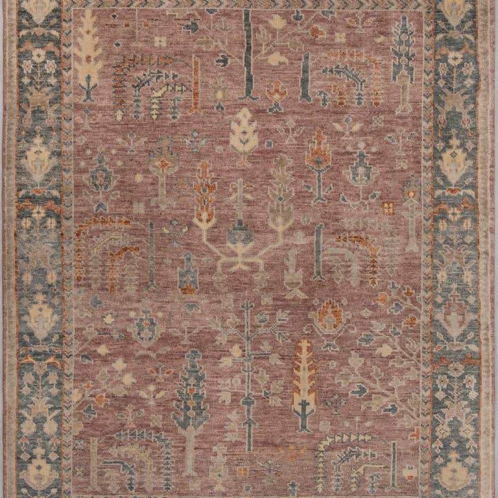 Aesthetic Homes LLC - Wholesale Area Rug - 8x10 Pink Gray Tree of Life Oushak Wool Rug p-9327