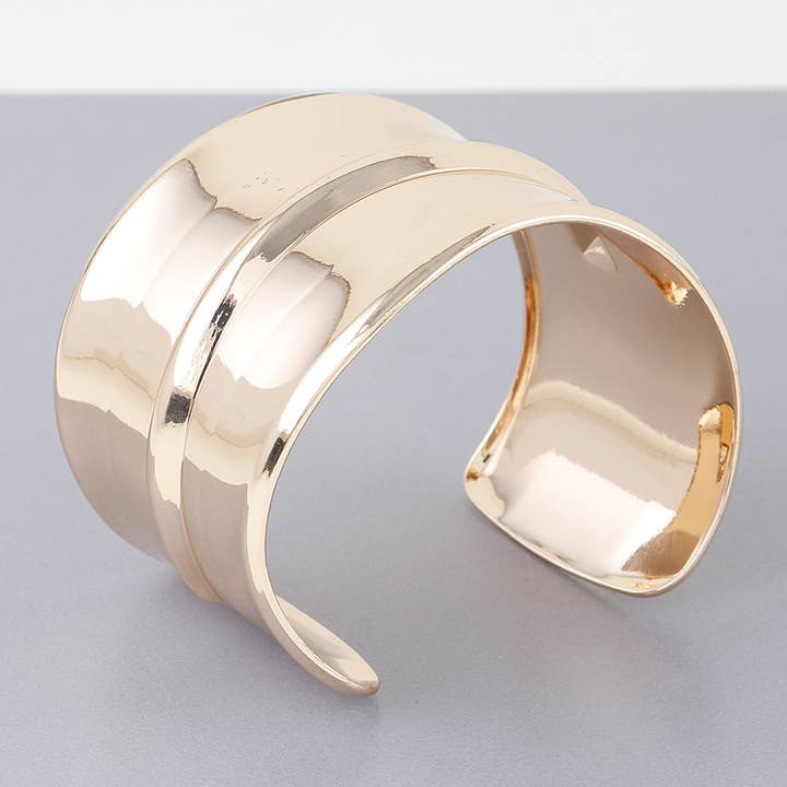 Wide Shiny Rib Open Cuff Bracelet for wholesale by 3AM BY H&D ACCESSORIES