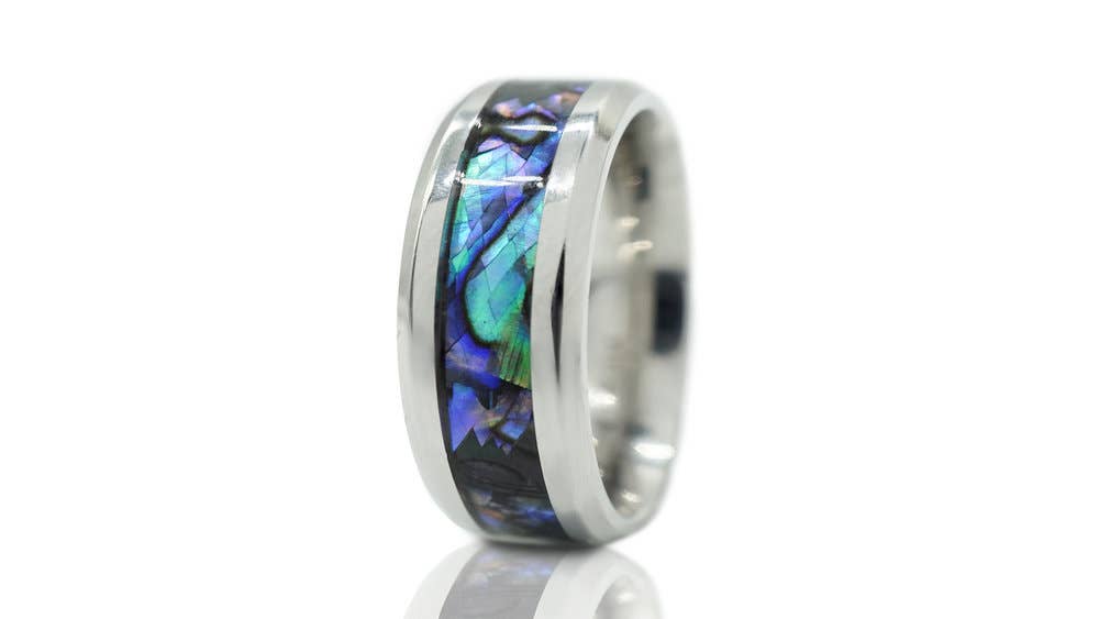 Bean & Vanilla - Wholesale Band/Stacked Ring - Abalone Shell Tungsten Ring
