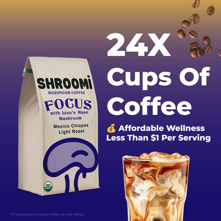 Shroomi - Wholesale Ground Coffee - Shroomi Mushroom Coffee - Light Roast Mexico, Ground Organic Coffee, 10oz Bag5