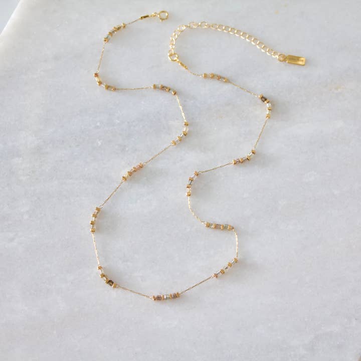 Mesa Blue - Wholesale Beaded/Pearl Necklace - Square Stone Beaded Chain - Apatite, Amazonite, Labradorite,