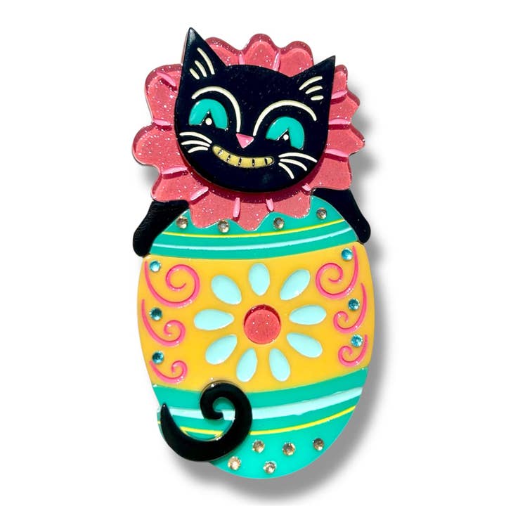 Eggcellent Black Cat Brooch Johanna Parker x Lipstick & Chrome for wholesale by Lipstick & Chrome