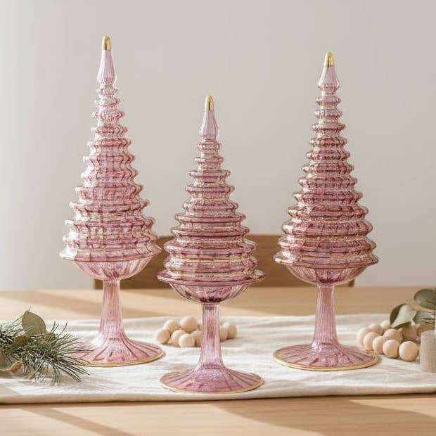 Blown Glass Tabletop Christmas Tree - Spruce Pink for wholesale by Dandarah