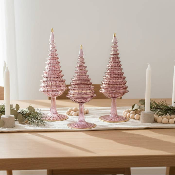 Blown Glass Tabletop Christmas Tree - Spruce Pink for wholesale by Dandarah