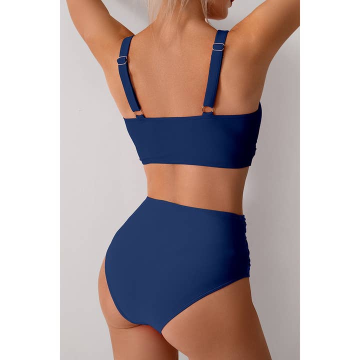Supreme Fashion - Wholesale Two Piece Swimsuit - Women's - Solid Ruched High Waist Cross Push Up Swimsuit5
