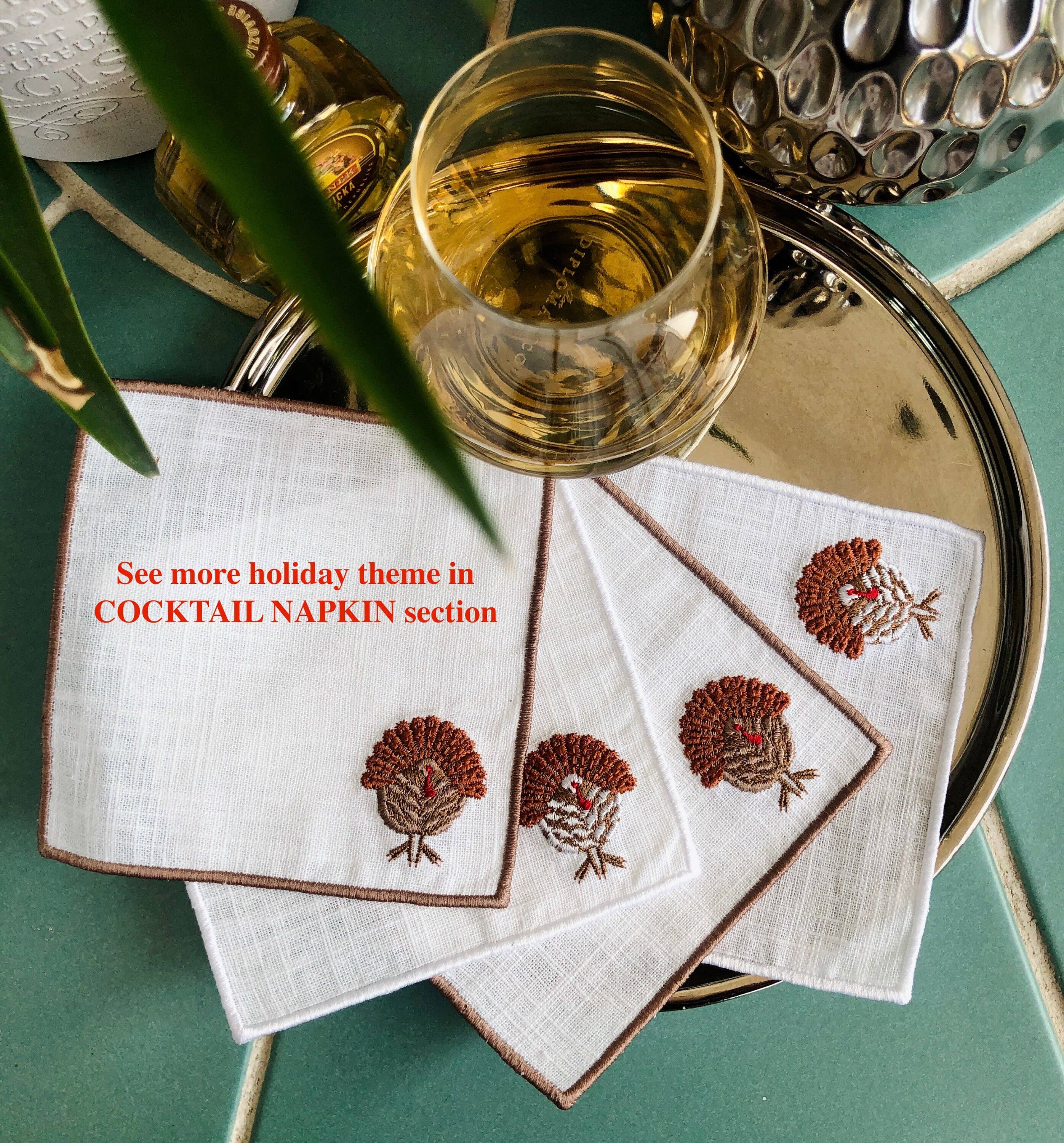 Belle Linen - Wholesale Dinner & Cloth Napkin - Set of 4 Christmas Tree Embroidered Cocktail Napkins8