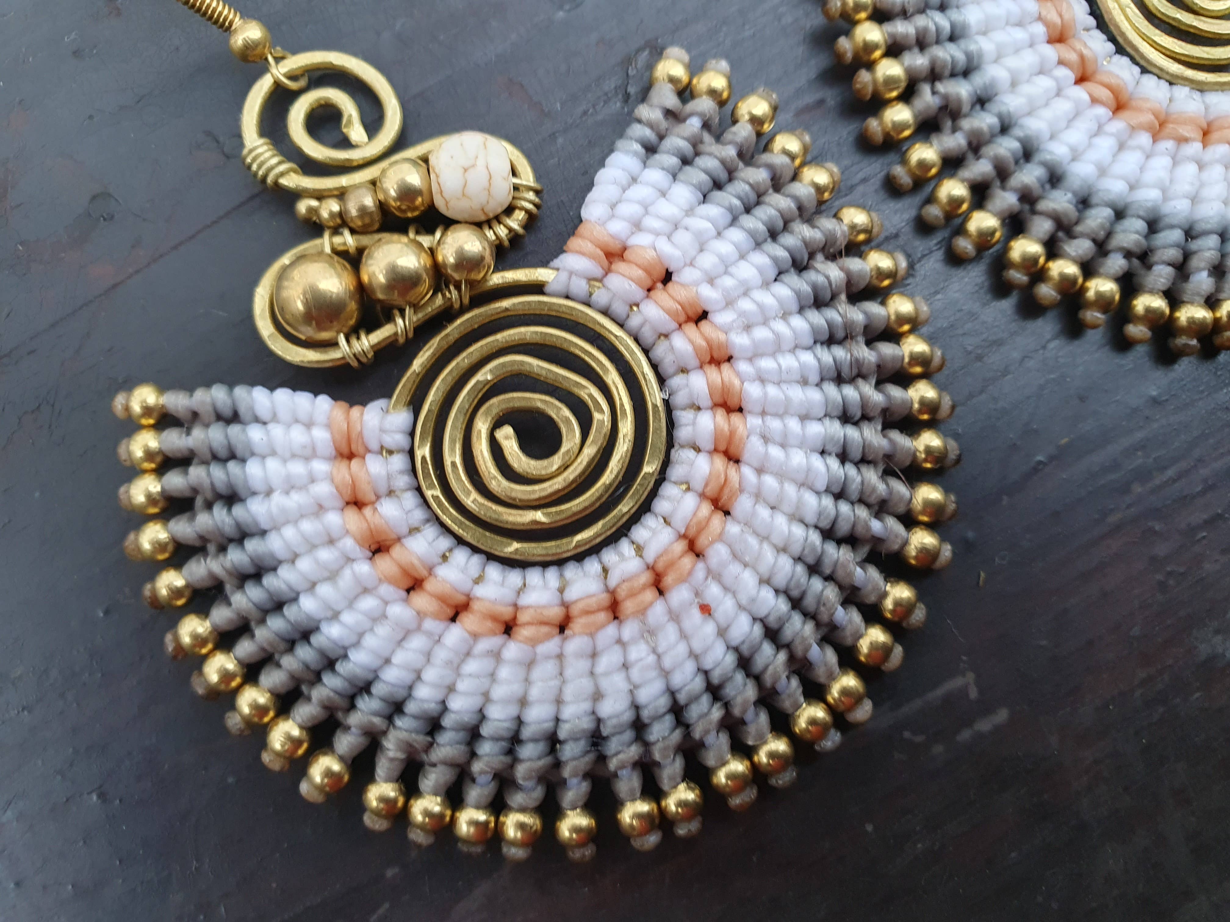 Jasper Rocks - Wholesale Dangle Earrings - White howlite crystal & macrame boho earrings1