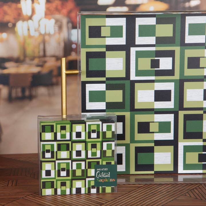 Mod Lounge Paper Company - Vente Serviettes jetables - Serviette à cocktail géométrique carrée en rectangle vert2