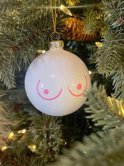 White Round Boob Ornament, Tit Ornament, Boobie Ornament for wholesale by Dirty Grove by Hazel Grove Customs
