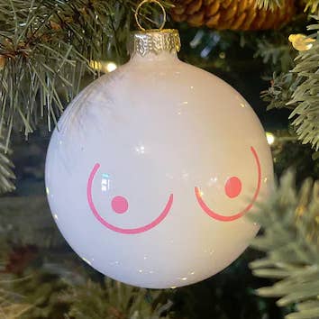 White Round Boob Ornament, Tit Ornament, Boobie Ornament for wholesale by Dirty Grove by Hazel Grove Customs