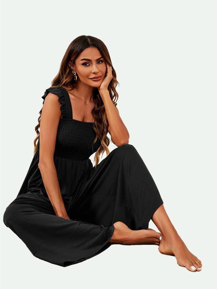 Frill Detail Strappy Jumpsuit In Black for wholesale on Faire3