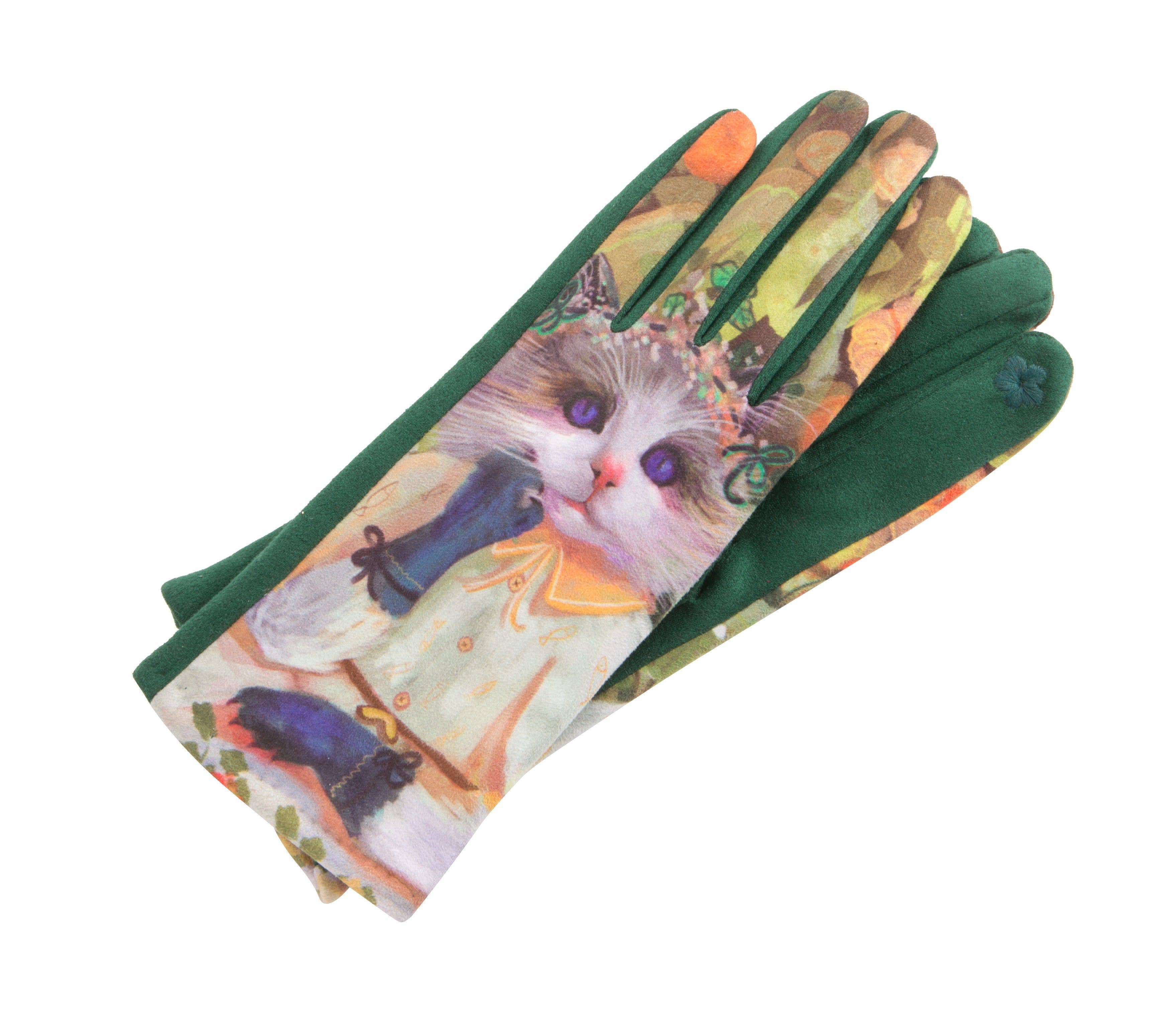 Kaleidoscope Accessories - Wholesale Gloves - Unisex - Suede Cat Patterned Gloves, 4 Assorted1