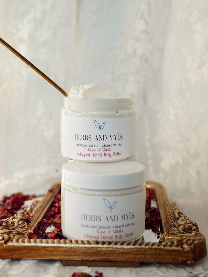 Rose & Vanilla Whipped Herbal Body Butter for wholesale by Herbs and Mylk