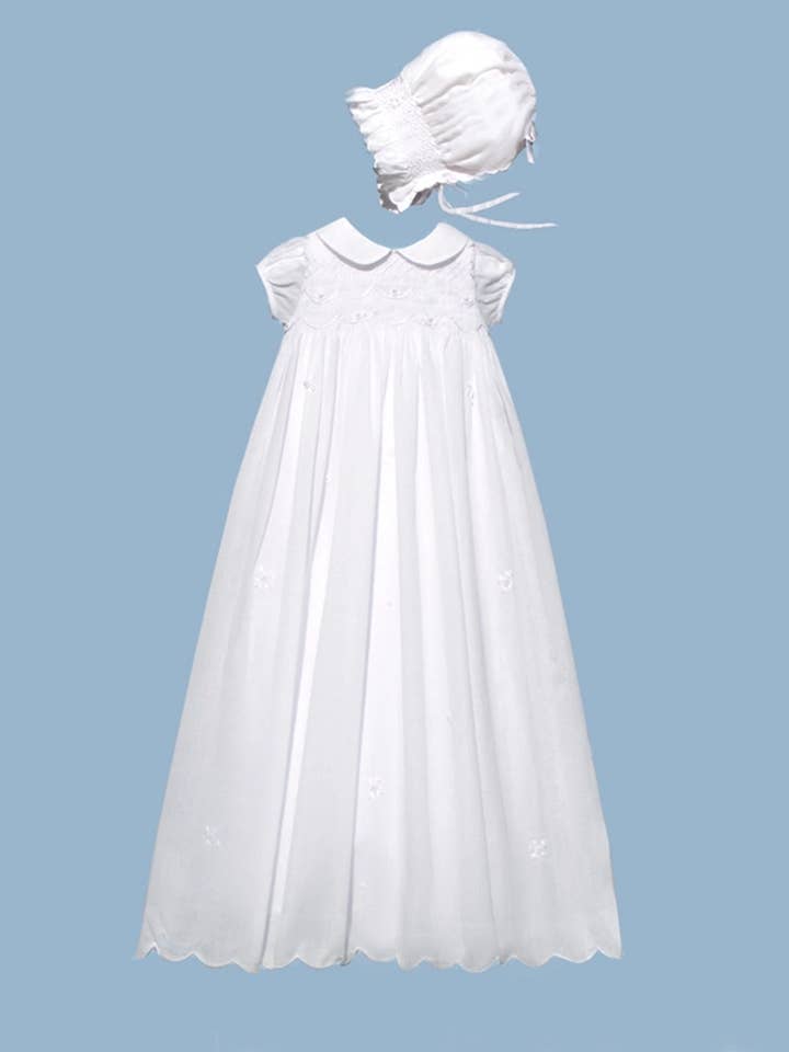 Smocked Bebe - Vente Ensemble de robes – bébé - Robe classique à motif festonné et bonnet0