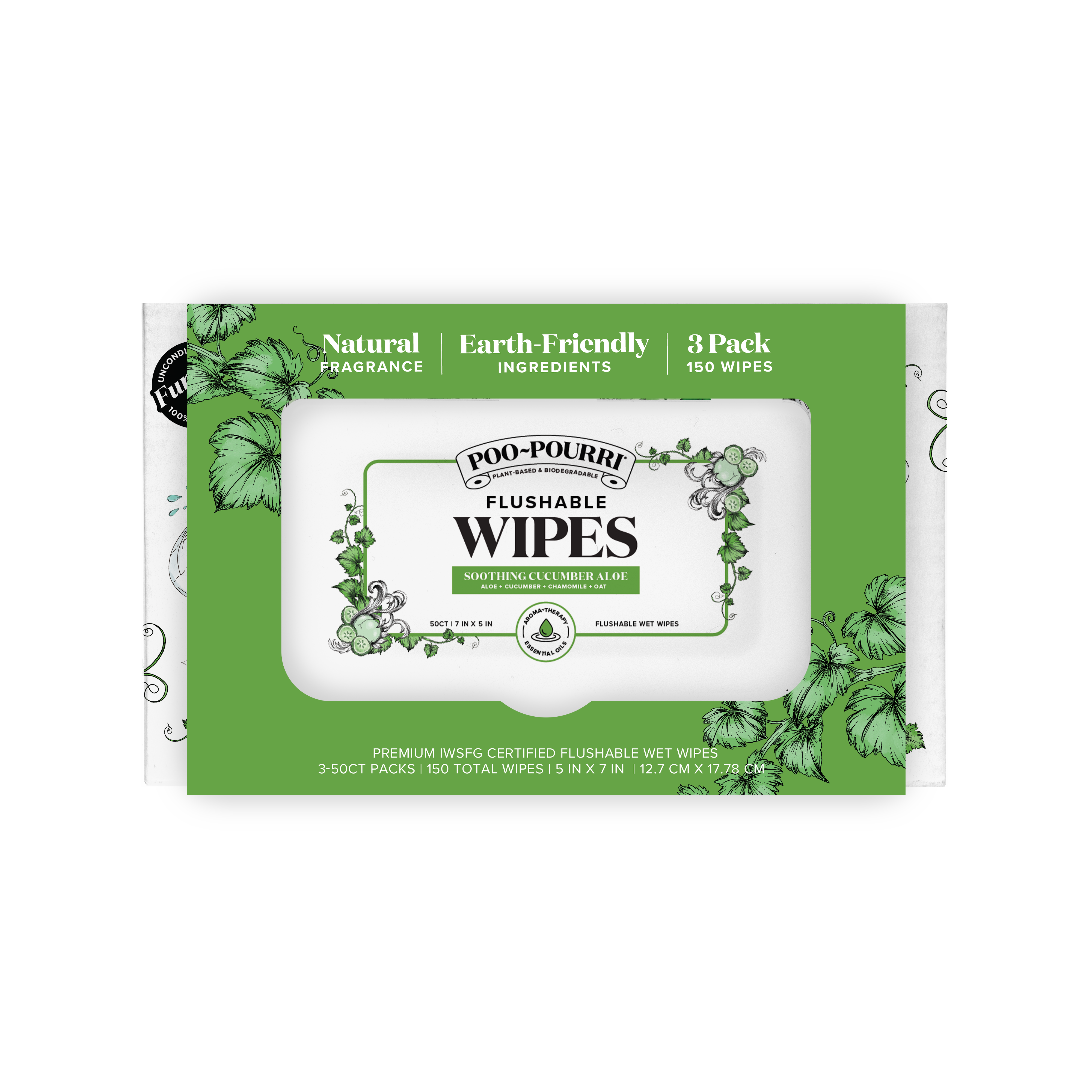 ~Pourri - Wholesale Face & Body Wipes - Cucumber Aloe Poo~Pourri Flushable Wipes 3-Pk (150 wipes)11