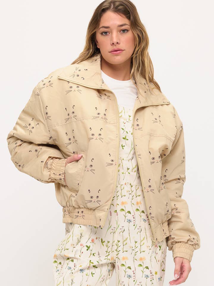 CAT WHISKERS PRINT JACKET (BEIGE) for wholesale by SM WARDROBE