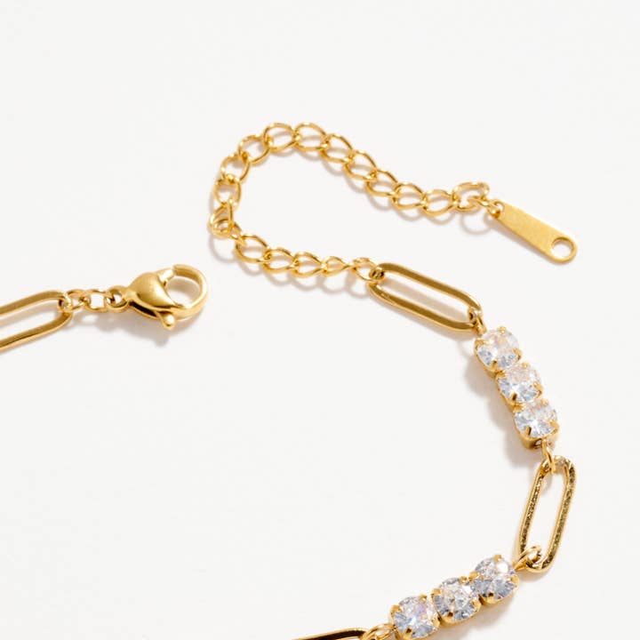 GD Gold-Tone CZ Link Chain Bracelet – Dainty Adjustable Crystal Paperclip Bracelet for wholesale on Faire1