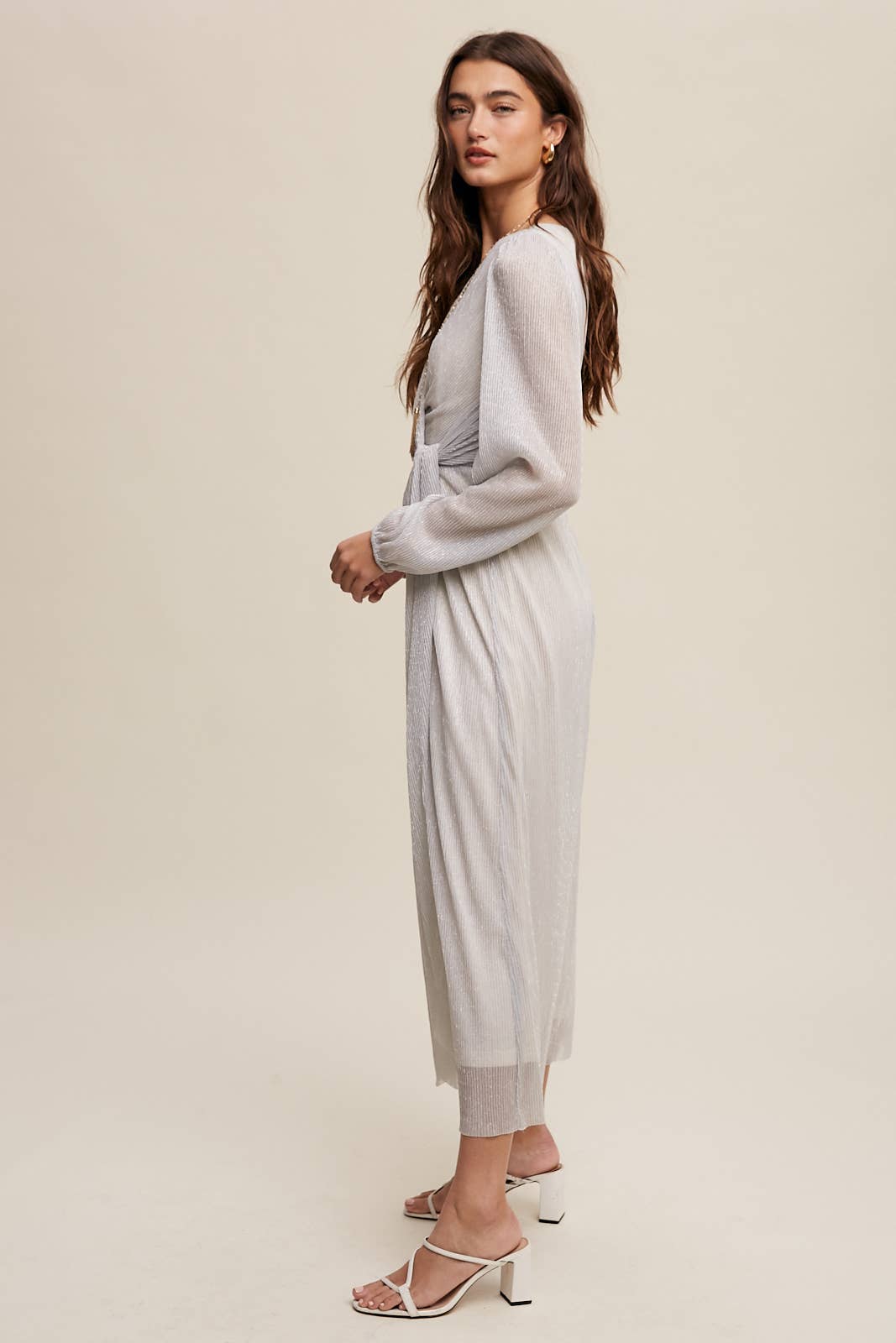 Listicle - Wholesale Jurk - Dames - Glanzende geplooide wikkel midi-jurk LD132217